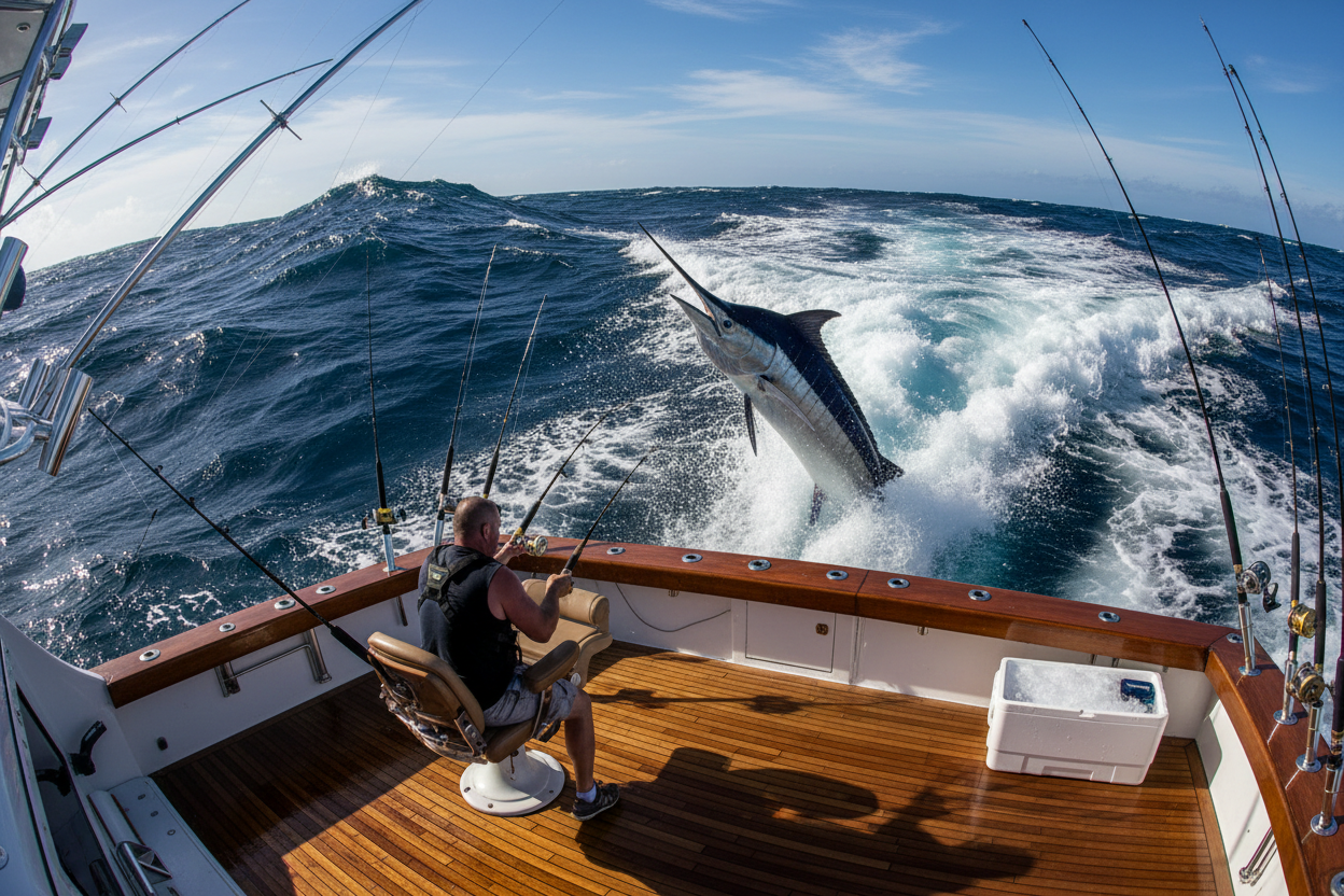 Pesca deportiva en alta mar desde embarcación de lujo