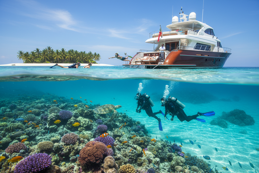 Snorkel y buceo en aguas cristalinas desde yate privado de lujo